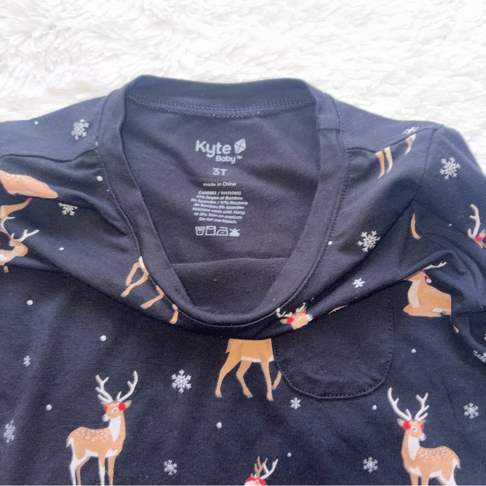 Two Kyte Baby Girls 3T Midnight Deer Twirl LS Dress + LS Tee Shirt Christmas Lot - Picture 4 of 10